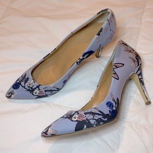 JCrew Factory Blue floral print heels, wedding!